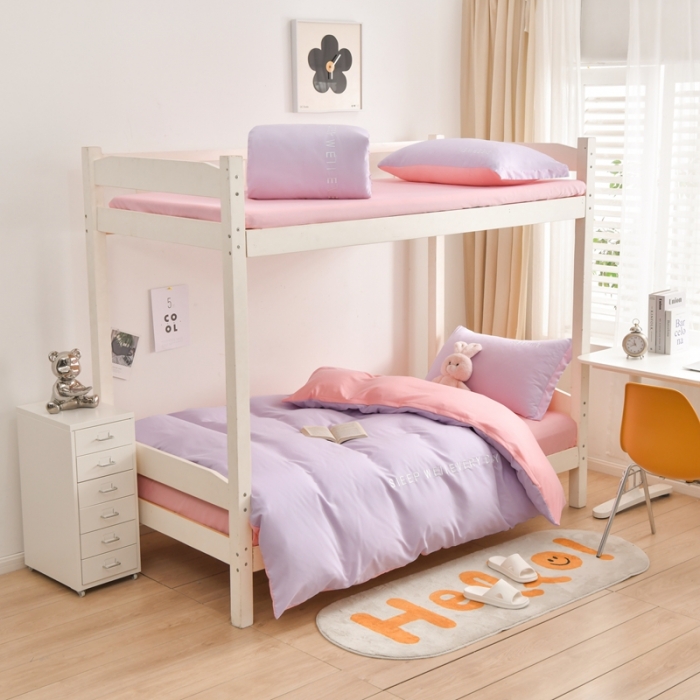 91家纺网 家纺一手货源 找家纺 啊雅家居纯色水洗磨毛亲肤绣花床单床笠款学生三套件奶紫加奶粉