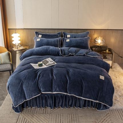 91家纺网 家纺一手货源 找家纺 能好家纺 2022直播爆款牛奶绒金貂绒四件套 藏青