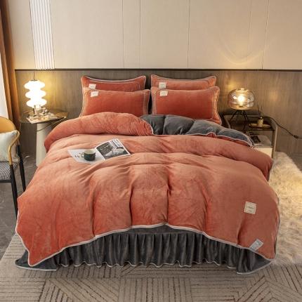 91家纺网 家纺一手货源 找家纺 （总）2023新8-9斤纯色加厚牛奶金貂绒四件套法莱绒四件套床裙款