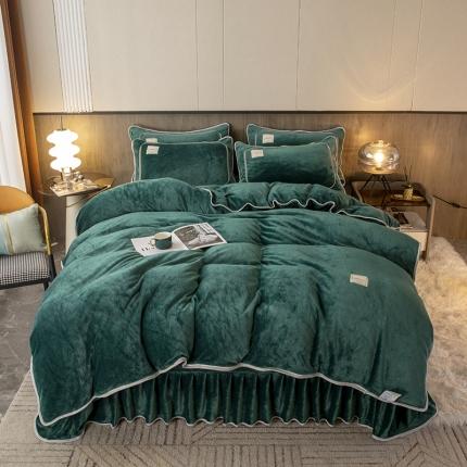 91家纺网 家纺一手货源 找家纺 能好家纺 2022直播爆款牛奶绒金貂绒四件套 墨绿