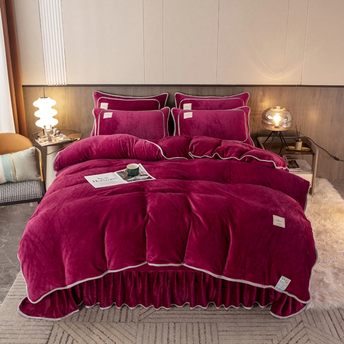 91家纺网 家纺一手货源 找家纺 能好家纺 2022直播爆款牛奶绒金貂绒四件套 酒红