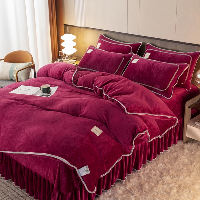 91家纺网 家纺一手货源 找家纺 能好家纺 2022直播爆款牛奶绒金貂绒四件套 酒红