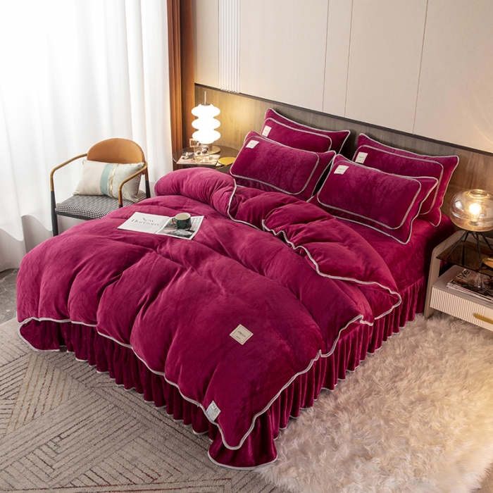 91家纺网 家纺一手货源 找家纺 能好家纺 2022直播爆款牛奶绒金貂绒四件套 酒红