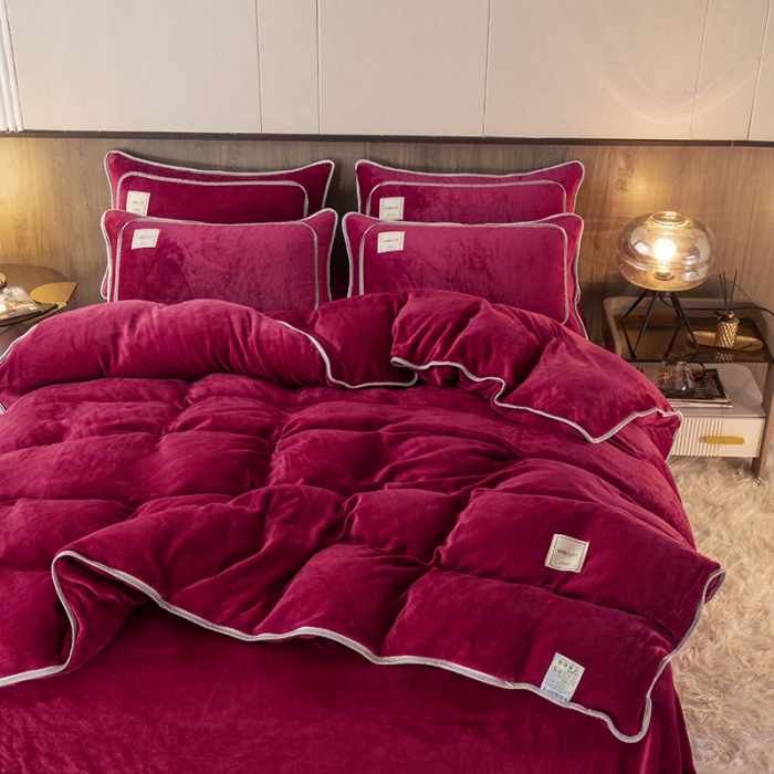 91家纺网 家纺一手货源 找家纺 能好家纺 2022直播爆款牛奶绒金貂绒四件套 酒红