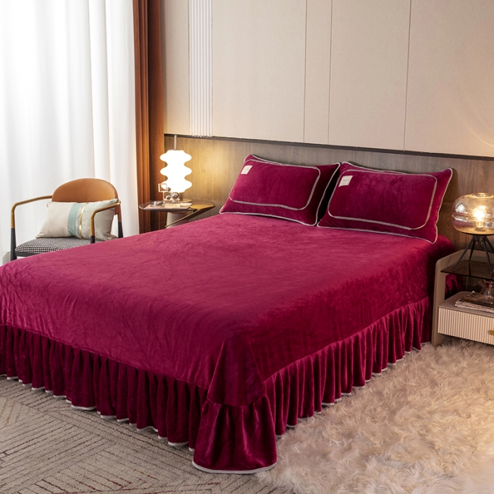 91家纺网 家纺一手货源 找家纺 能好家纺 2022直播爆款牛奶绒金貂绒四件套 酒红