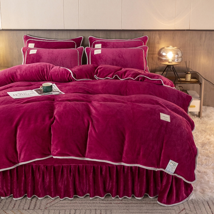 91家纺网 家纺一手货源 找家纺 能好家纺 2022直播爆款牛奶绒金貂绒四件套 酒红