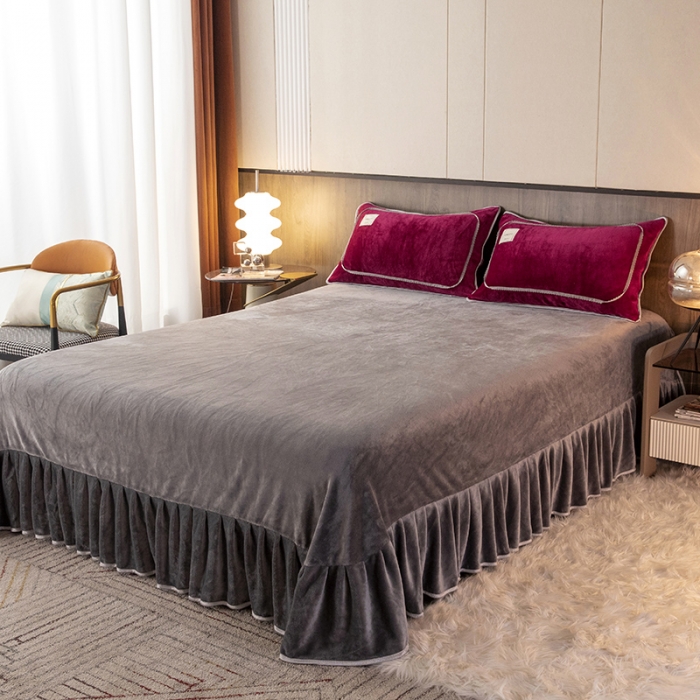 91家纺网 家纺一手货源 找家纺 能好家纺 2022直播爆款牛奶绒金貂绒四件套 酒红+灰