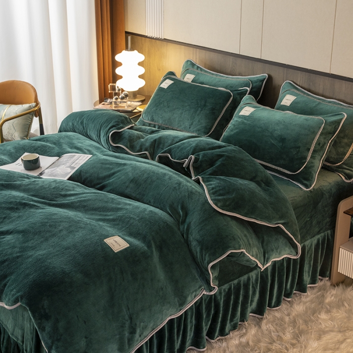 91家纺网 家纺一手货源 找家纺 能好家纺 2022直播爆款牛奶绒金貂绒四件套 墨绿