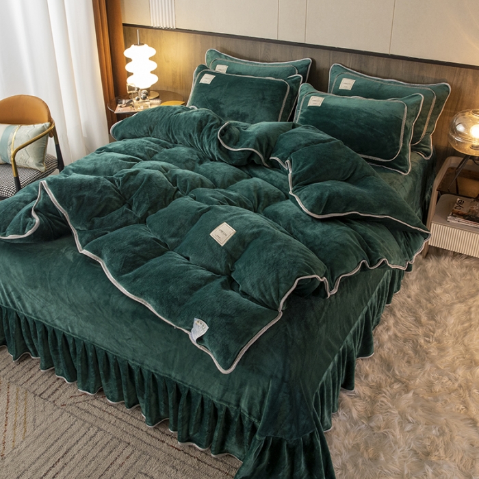 91家纺网 家纺一手货源 找家纺 能好家纺 2022直播爆款牛奶绒金貂绒四件套 墨绿