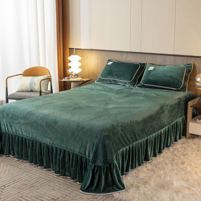 91家纺网 家纺一手货源 找家纺 能好家纺 2022直播爆款牛奶绒金貂绒四件套 墨绿