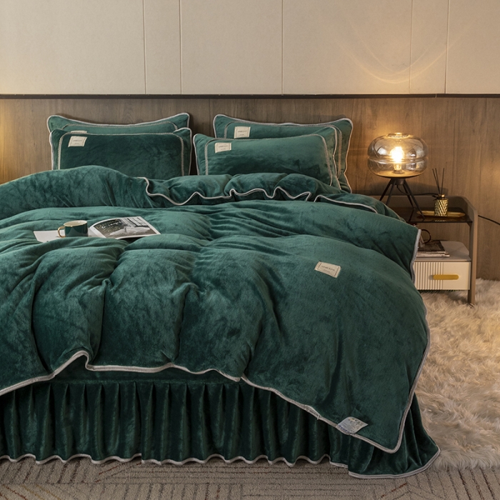 91家纺网 家纺一手货源 找家纺 能好家纺 2022直播爆款牛奶绒金貂绒四件套 墨绿