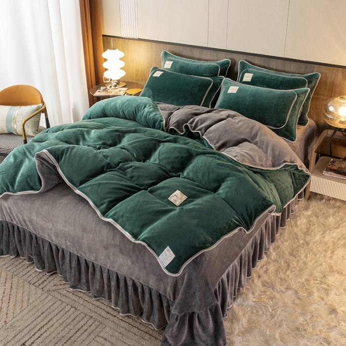 91家纺网 家纺一手货源 找家纺 能好家纺 2022直播爆款牛奶绒金貂绒四件套 墨绿+灰