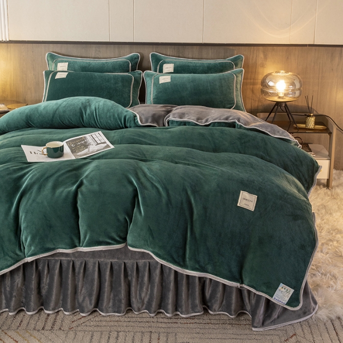 91家纺网 家纺一手货源 找家纺 能好家纺 2022直播爆款牛奶绒金貂绒四件套 墨绿+灰
