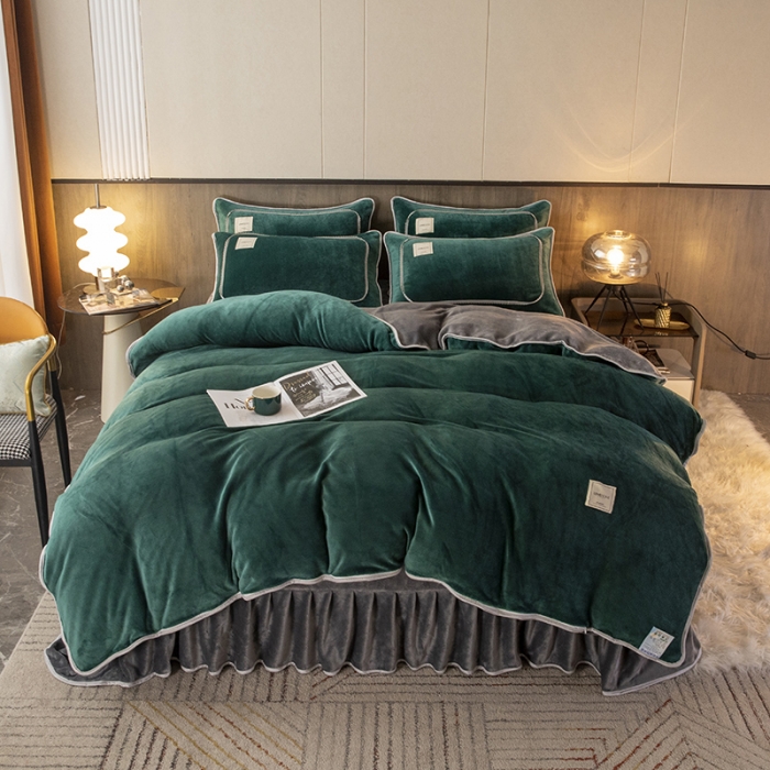 91家纺网 家纺一手货源 找家纺 能好家纺 2022直播爆款牛奶绒金貂绒四件套 墨绿+灰