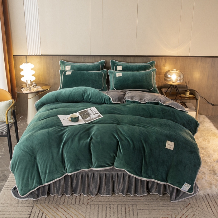 91家纺网 家纺一手货源 找家纺 能好家纺 2022直播爆款牛奶绒金貂绒四件套 墨绿+灰