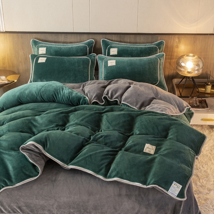 91家纺网 家纺一手货源 找家纺 能好家纺 2022直播爆款牛奶绒金貂绒四件套 墨绿+灰