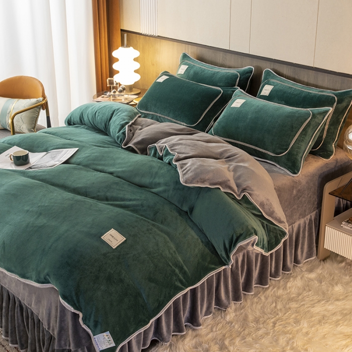 91家纺网 家纺一手货源 找家纺 能好家纺 2022直播爆款牛奶绒金貂绒四件套 墨绿+灰