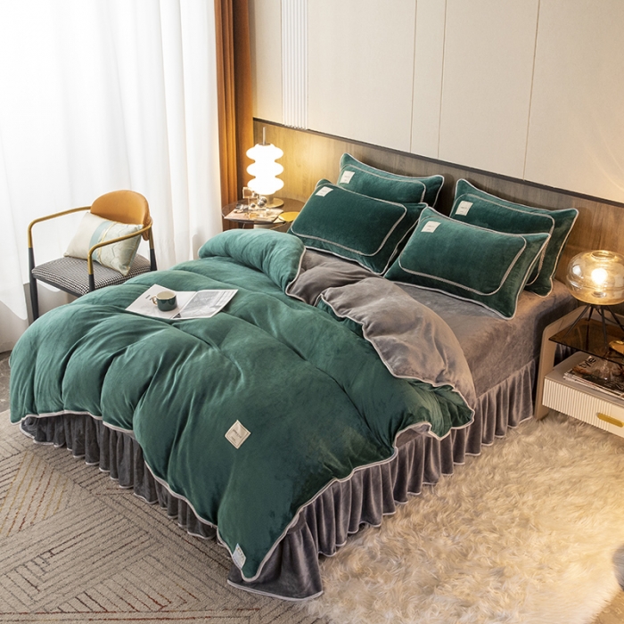 91家纺网 家纺一手货源 找家纺 能好家纺 2022直播爆款牛奶绒金貂绒四件套 墨绿+灰