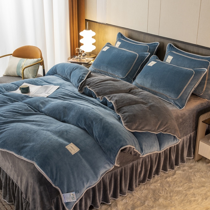 91家纺网 家纺一手货源 找家纺 能好家纺 2022直播爆款牛奶绒金貂绒四件套 月光兰+灰