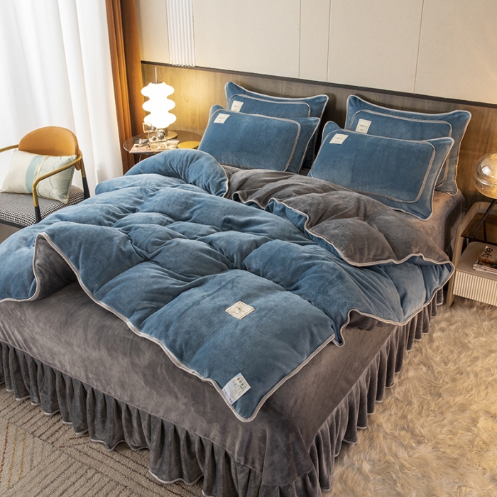 91家纺网 家纺一手货源 找家纺 能好家纺 2022直播爆款牛奶绒金貂绒四件套 月光兰+灰