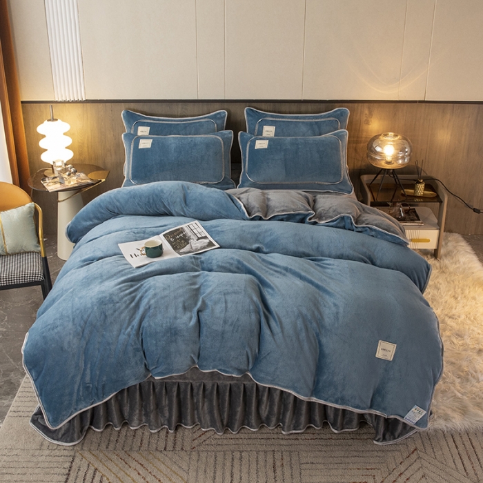 91家纺网 家纺一手货源 找家纺 能好家纺 2022直播爆款牛奶绒金貂绒四件套 月光兰+灰