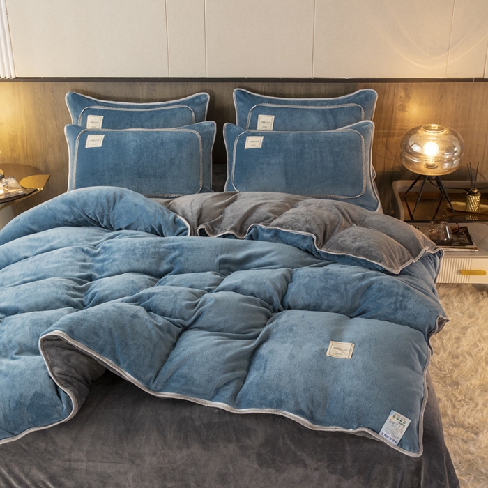 91家纺网 家纺一手货源 找家纺 能好家纺 2022直播爆款牛奶绒金貂绒四件套 月光兰+灰