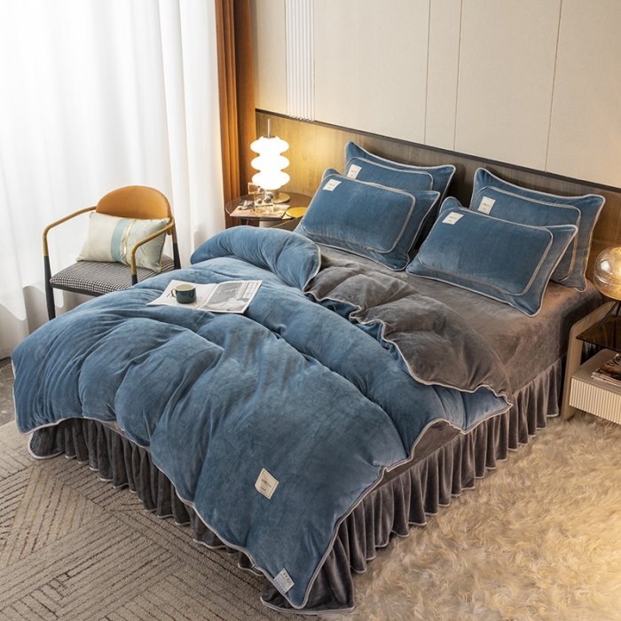 91家纺网 家纺一手货源 找家纺 能好家纺 2022直播爆款牛奶绒金貂绒四件套 月光兰+灰