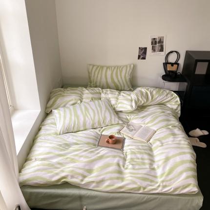 91家纺网 家纺一手货源 找家纺 昔可 2022新款全棉四件套新款影棚图 奶油绿豹纹