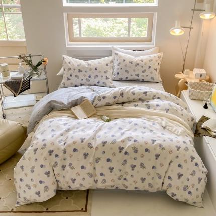 91家纺网 家纺一手货源 找家纺 昔可家纺2022新款嵌绳全棉套件组图一 紫玫瑰猫猫