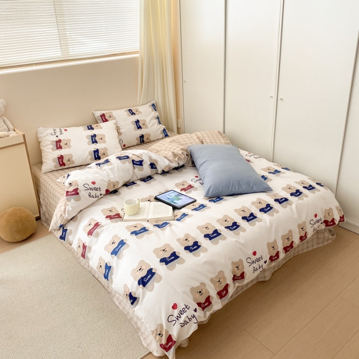 91家纺网 家纺一手货源 找家纺 昔可2022新款全棉四件套新款影棚图 公仔熊