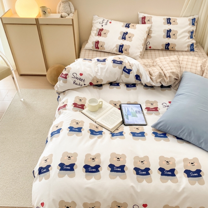 91家纺网 家纺一手货源 找家纺 昔可2022新款全棉四件套新款影棚图 公仔熊