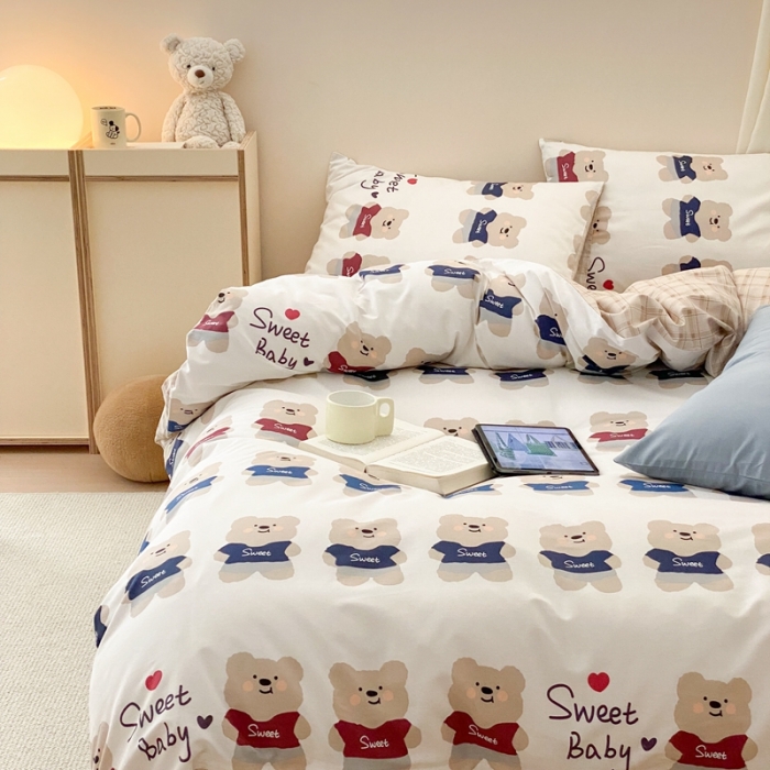 91家纺网 家纺一手货源 找家纺 昔可2022新款全棉四件套新款影棚图 公仔熊