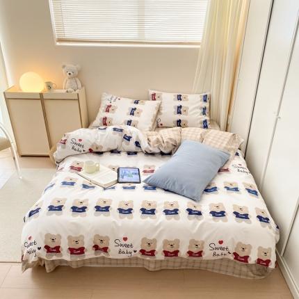 昔可2022新款全棉四件套新款影棚图 公仔熊