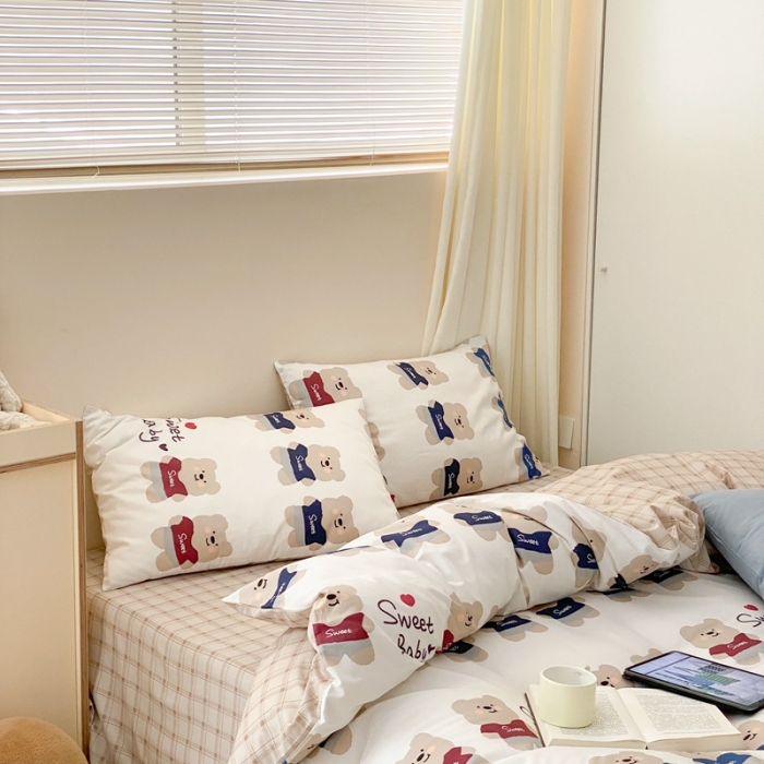 91家纺网 家纺一手货源 找家纺 昔可2022新款全棉四件套新款影棚图 公仔熊