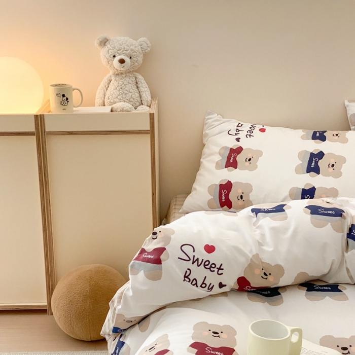 91家纺网 家纺一手货源 找家纺 昔可2022新款全棉四件套新款影棚图 公仔熊