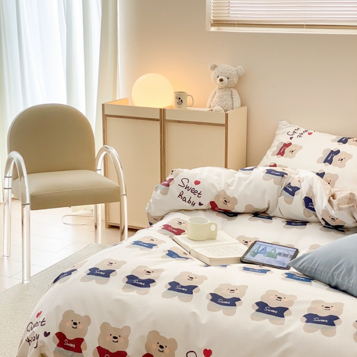 91家纺网 家纺一手货源 找家纺 昔可2022新款全棉四件套新款影棚图 公仔熊