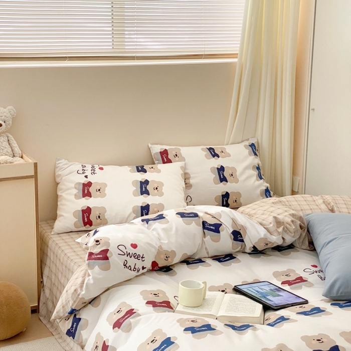 91家纺网 家纺一手货源 找家纺 昔可2022新款全棉四件套新款影棚图 公仔熊