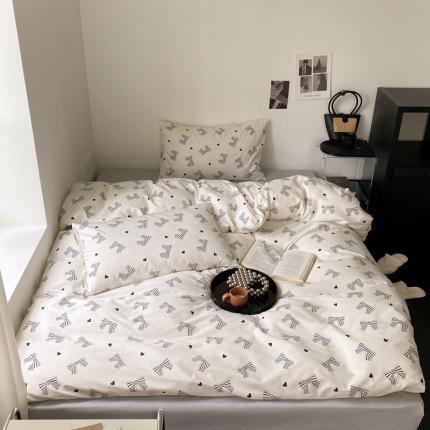 昔可2022新款全棉四件套新款影棚图 黑白爱心蝴蝶结