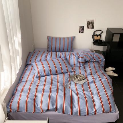 昔可 2022新款全棉四件套新款影棚图 红蓝条