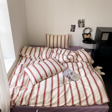 昔可2022新款全棉四件套新款影棚图 红竖条