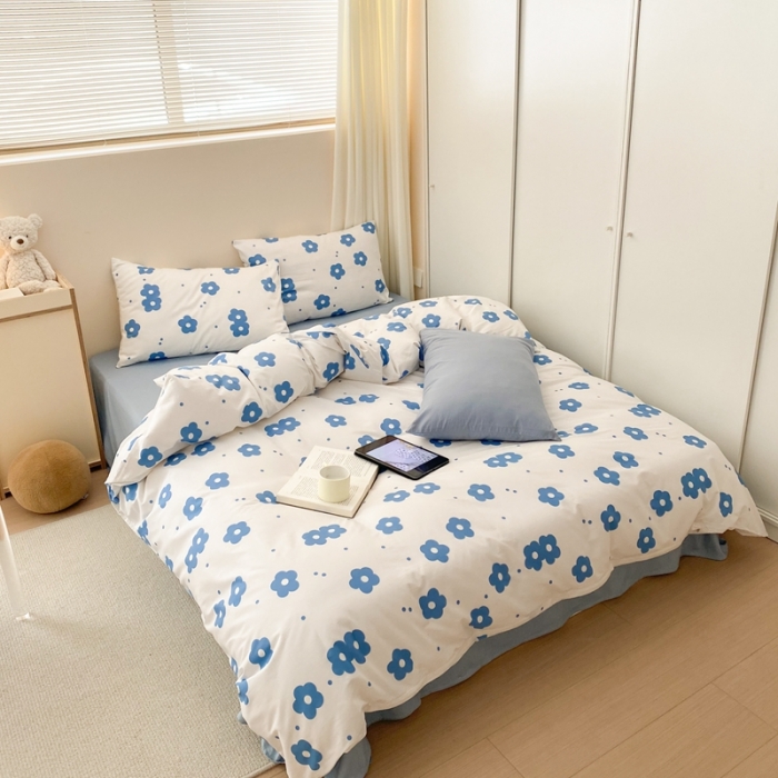 91家纺网 家纺一手货源 找家纺 昔可2022新款全棉四件套新款影棚图 蓝蓝小花