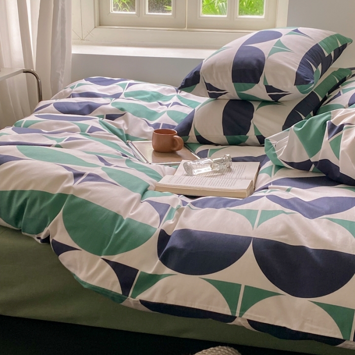 91家纺网 家纺一手货源 找家纺 昔可2022新款全棉四件套新款影棚图 绿色拼接圈