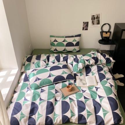 昔可2022新款全棉四件套新款影棚图 绿色拼接圈