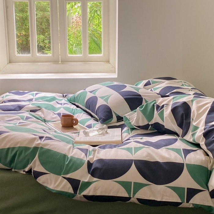 91家纺网 家纺一手货源 找家纺 昔可2022新款全棉四件套新款影棚图 绿色拼接圈