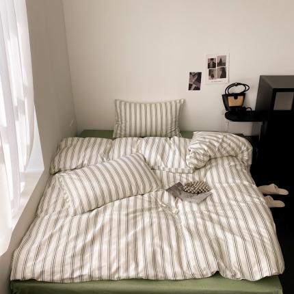 昔可2022新款全棉四件套新款影棚图 绿竖条