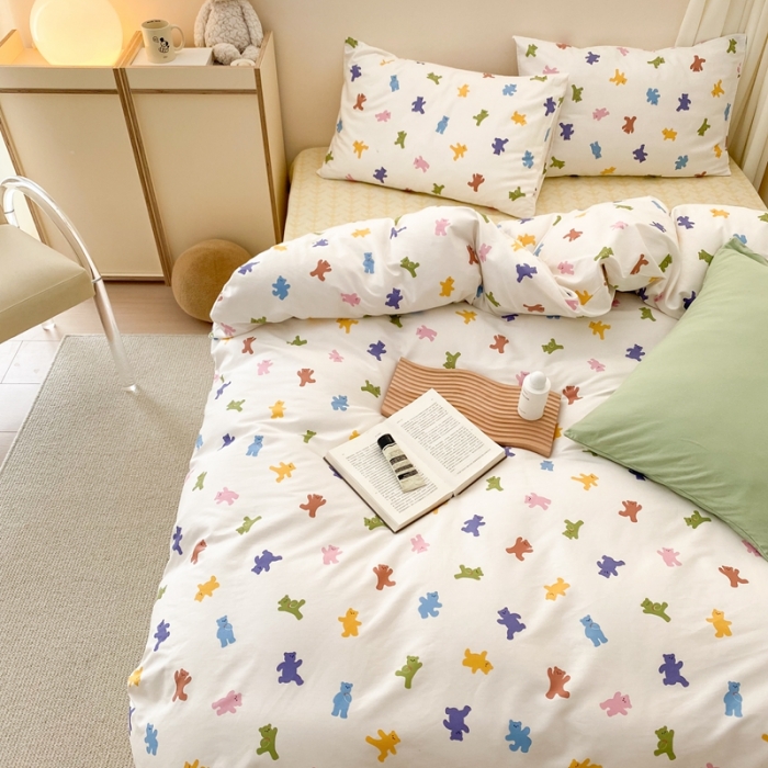 91家纺网 家纺一手货源 找家纺 昔可 2022新款全棉四件套新款影棚图 迷你小小熊