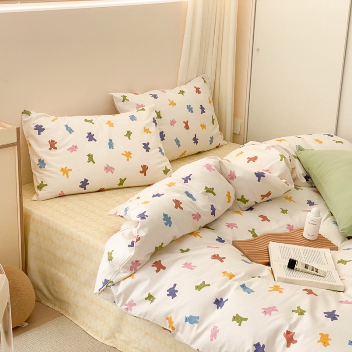 91家纺网 家纺一手货源 找家纺 昔可 2022新款全棉四件套新款影棚图 迷你小小熊