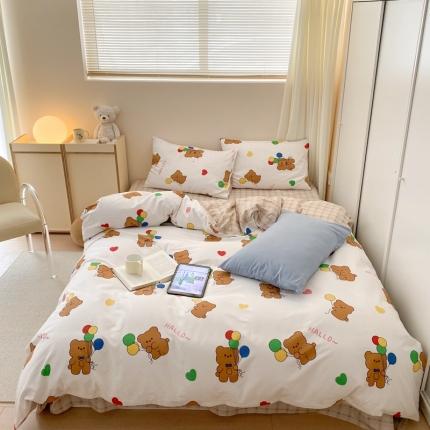 昔可 2022新款全棉四件套新款影棚图 气球小熊