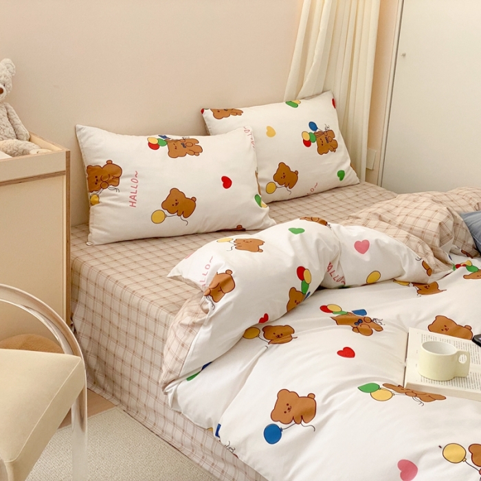 91家纺网 家纺一手货源 找家纺 昔可 2022新款全棉四件套新款影棚图 气球小熊