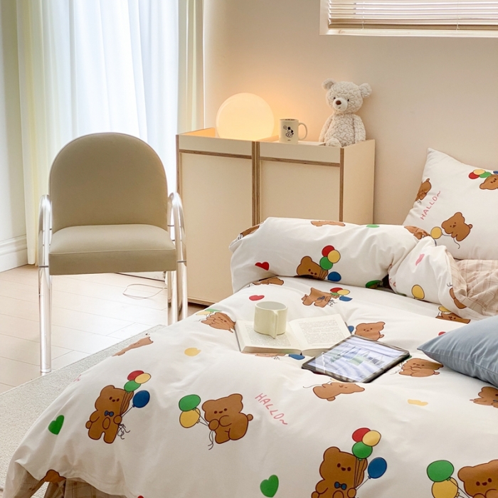 91家纺网 家纺一手货源 找家纺 昔可 2022新款全棉四件套新款影棚图 气球小熊